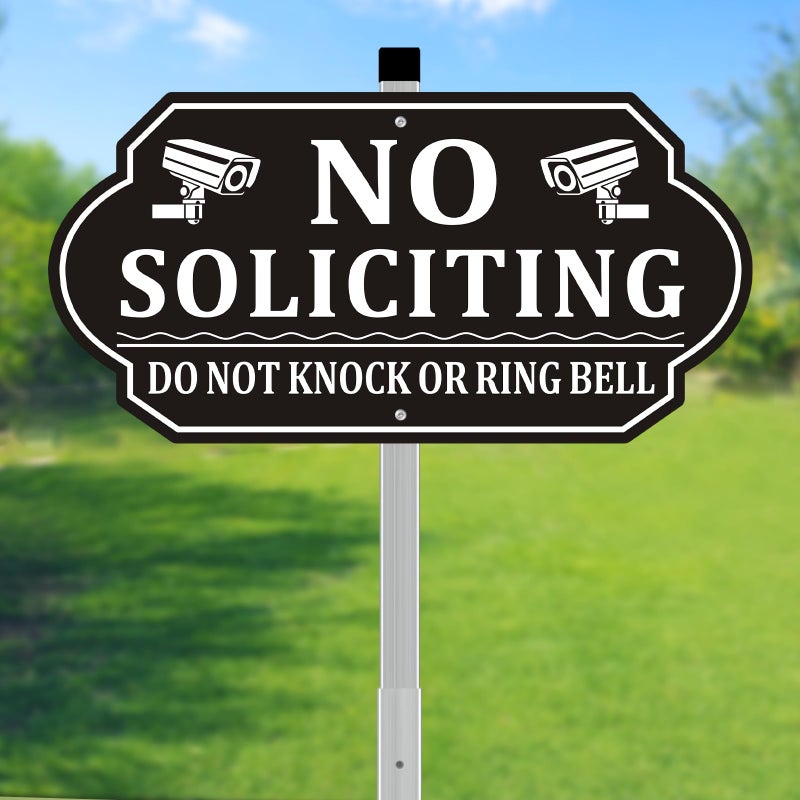 Frohllia No Soliciting Sign for House No Soliciting Signs for Front Door Heavy Duty Aluminum Yard Signs with 28Inch Stake UV Protected Weather Resistant and Easy Install for Lawns Garden14x7 inches Black 14 x 7 inches no soliciting sign for house - Image 2