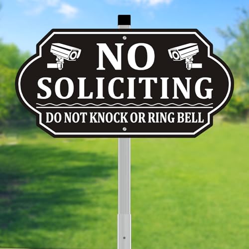 Frohllia No Soliciting Sign for House No Soliciting Signs for Front Door Heavy Duty Aluminum Yard Signs with 28Inch Stake UV Protected Weather Resistant and Easy Install for Lawns Garden14x7 inches Black 14 x 7 inches no soliciting sign for house - Image 1