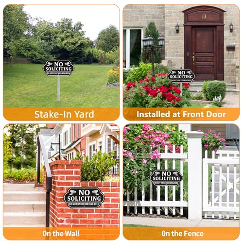Frohllia No Soliciting Sign for House No Soliciting Signs for Front Door Heavy Duty Aluminum Yard Signs with 28Inch Stake UV Protected Weather Resistant and Easy Install for Lawns Garden14x7 inches Black 14 x 7 inches no soliciting sign for house - Image 3