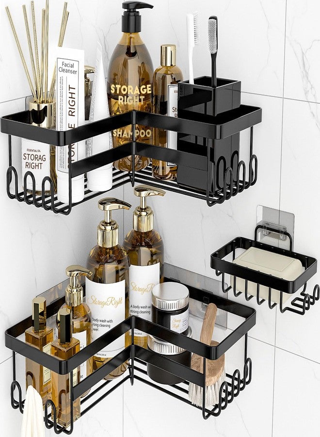 StorageRight Corner Shower Caddy, 3 Pack Adhesive Bathroom Accessories with Soap Holder, Storage Stainless Shower Organizer Shelf with Hooks, No Drilling Shower Shelves for Bathroom, Dorm and Kitchen - Image 1