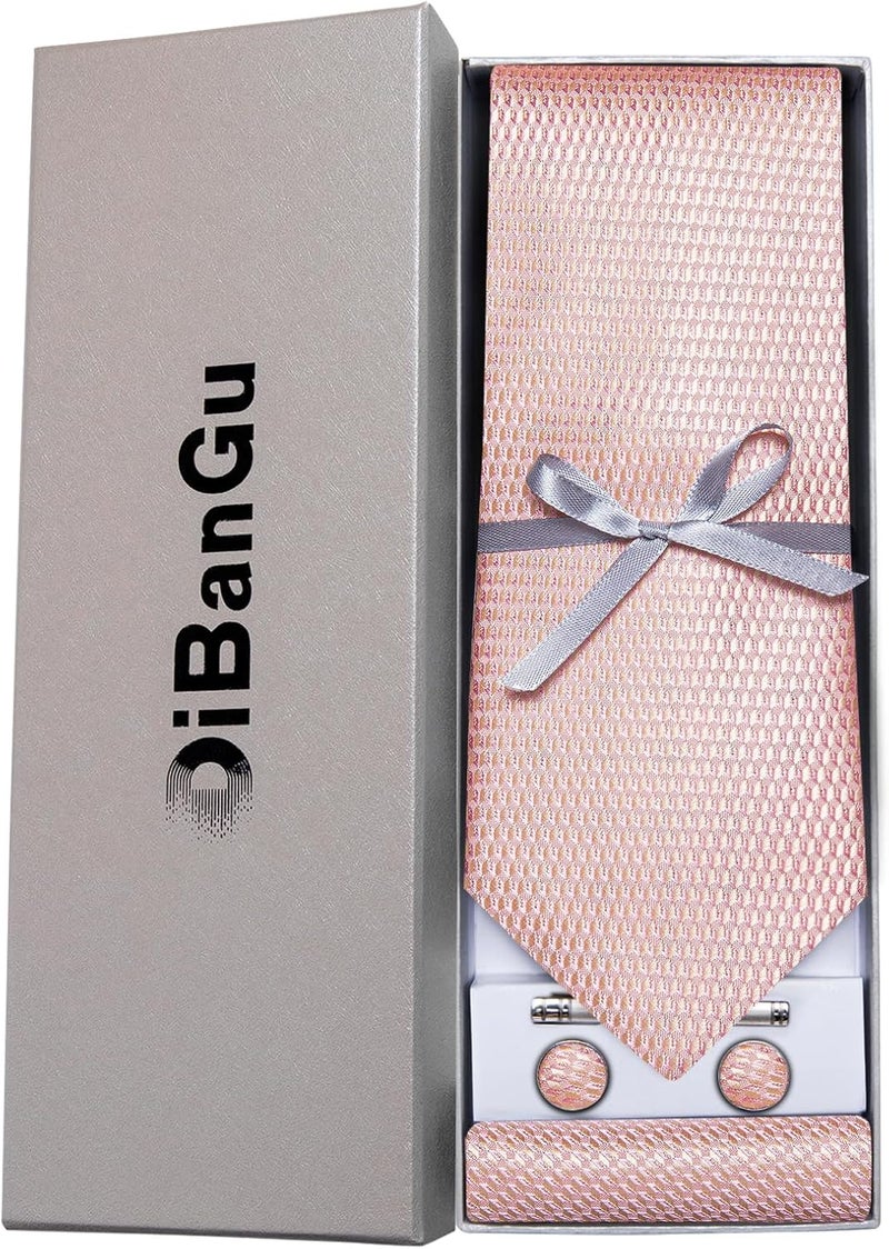 DiBanGu Plaid Ties for Men Silk Checkered Necktie and Pocket Square Cufflinks Tie Clip Set with Gift Box for Wedding Business - Image 2