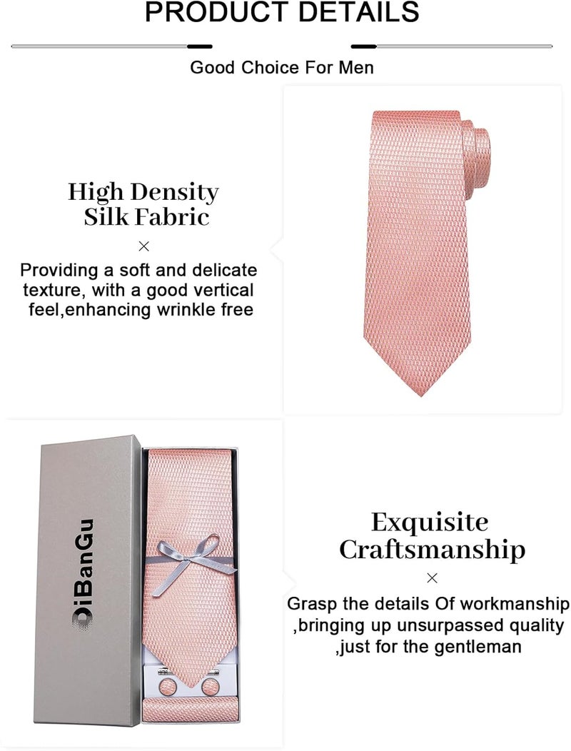 DiBanGu Plaid Ties for Men Silk Checkered Necktie and Pocket Square Cufflinks Tie Clip Set with Gift Box for Wedding Business - Image 5