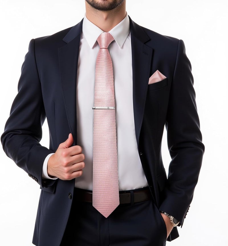 DiBanGu Plaid Ties for Men Silk Checkered Necktie and Pocket Square Cufflinks Tie Clip Set with Gift Box for Wedding Business - Image 1