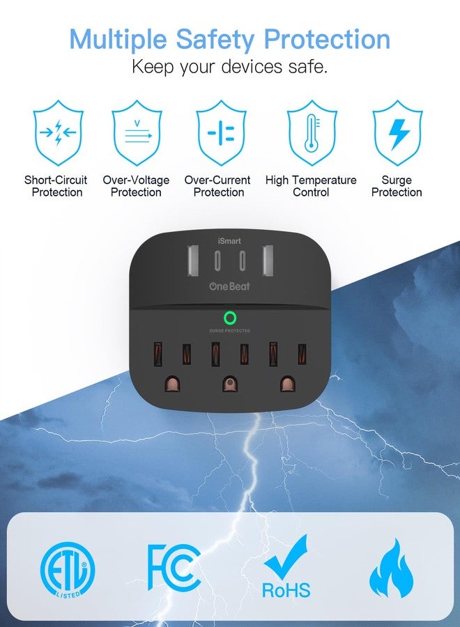 One Beat - Multi Outlet Splitter, 2 Pack, with USB, Surge Protector, Outlet Extender with 3 Wall Outlets, 4 Pack US - Image 4