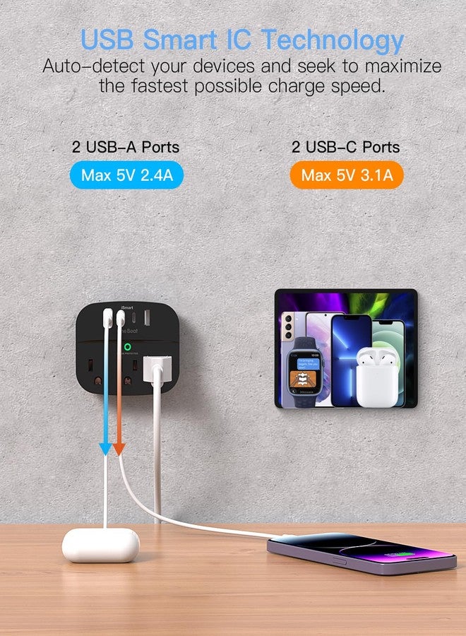 One Beat - Multi Outlet Splitter, 2 Pack, with USB, Surge Protector, Outlet Extender with 3 Wall Outlets, 4 Pack US - Image 3