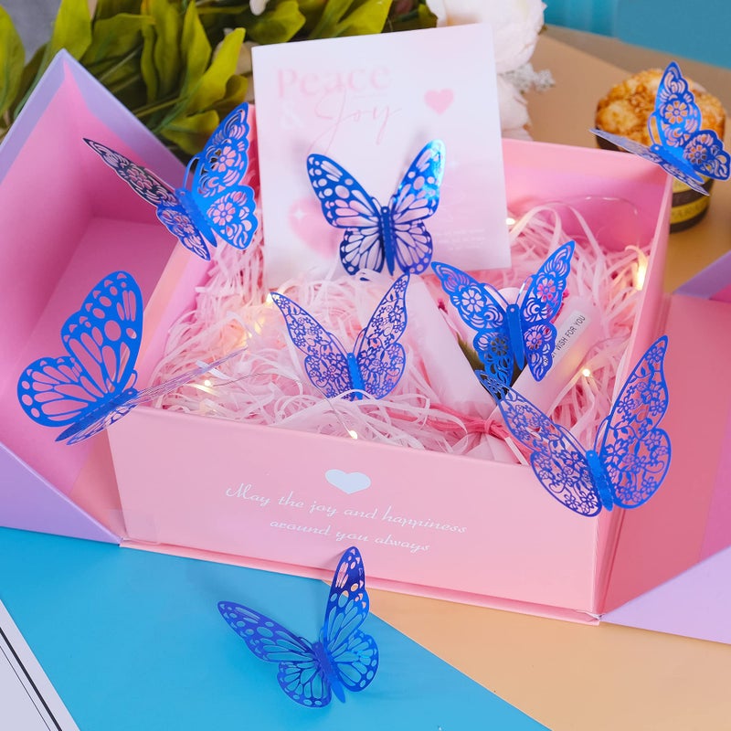 SAOROPEB 3D Butterfly Wall Decals, 72Pcs 3 Sizes 3 Styles, Removable Srickers Wall Deccor Room Mural for Party Cake Decoration Metallic Fridge Sticker Kids Bedroom Nursery Classroom Wedding Decor DIY Gift (Blu - Image 3