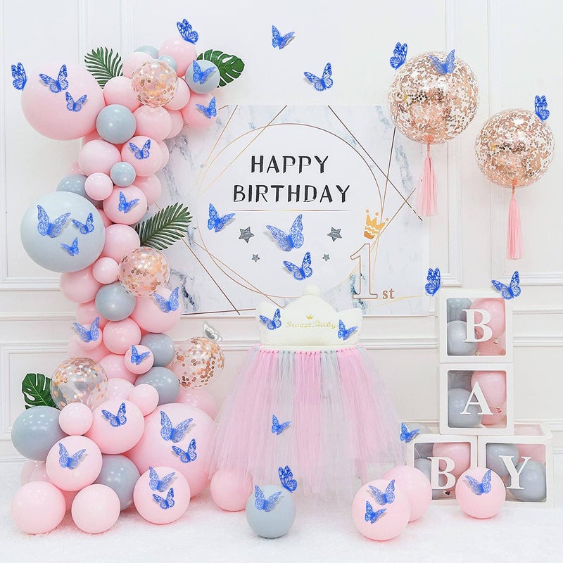 SAOROPEB 3D Butterfly Wall Decals, 72Pcs 3 Sizes 3 Styles, Removable Srickers Wall Deccor Room Mural for Party Cake Decoration Metallic Fridge Sticker Kids Bedroom Nursery Classroom Wedding Decor DIY Gift (Blu - Image 2