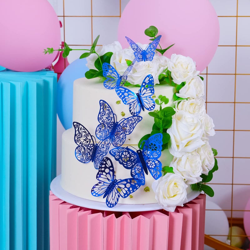 SAOROPEB 3D Butterfly Wall Decals, 72Pcs 3 Sizes 3 Styles, Removable Srickers Wall Deccor Room Mural for Party Cake Decoration Metallic Fridge Sticker Kids Bedroom Nursery Classroom Wedding Decor DIY Gift (Blu - Image 4