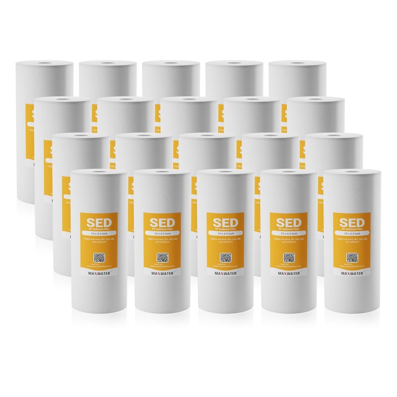 Max Water Max Water 5 Micron 10 x 45 inch Whole house Sediment Water Filter  Meltblown Polypropylene Well Water Filter Replacement Cartridges for DGD5005 AP810 SDC451001 GXWH30C PP10BB 20 Pack 