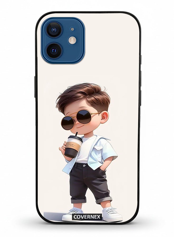 Covernex Apple iPhone 12 Protective Case Cover Printed Featuring Cool Kid with Sunglasses and Coffee - Image 2