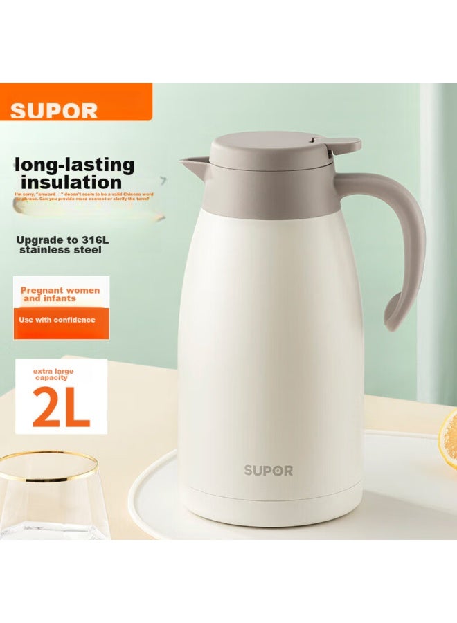 Supor Insulated Bottle, Large Capacity For Home Use, 316l Stainless Steel Vacuum Thermos, Hot Water Kettle, Warm Water Bottle, Boiling Water Bottle, White - Image 1
