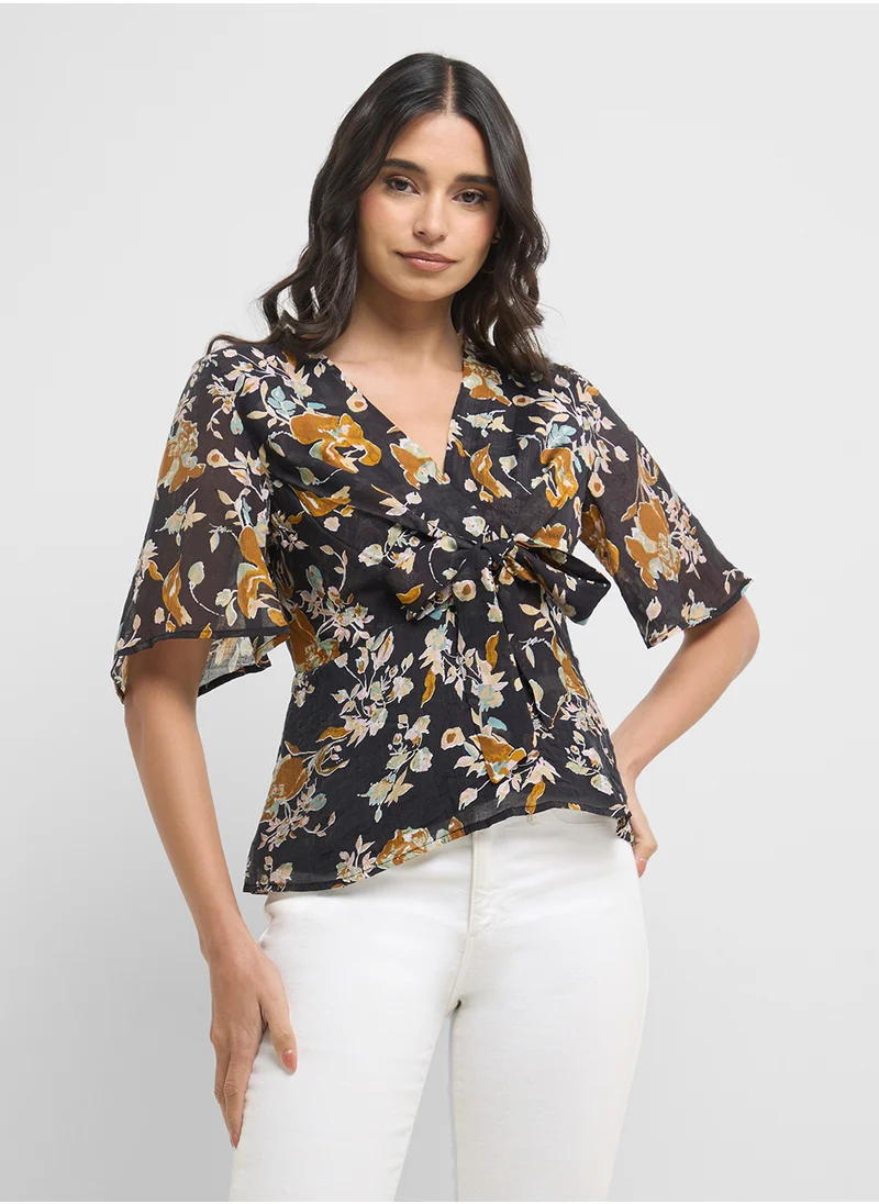 DEBENHAMS Floral Printed Tie Front Blouse