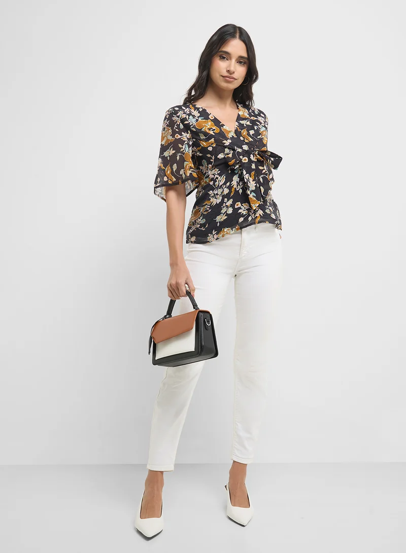 DEBENHAMS Floral Printed Tie Front Blouse