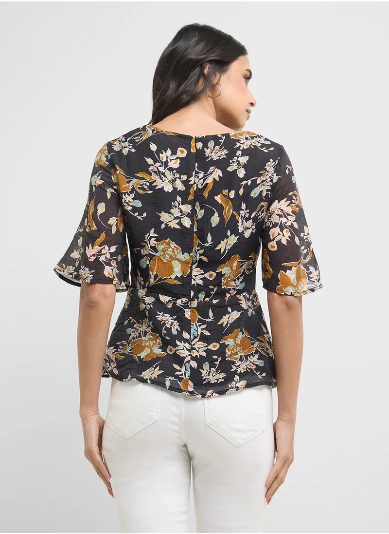 DEBENHAMS Floral Printed Tie Front Blouse