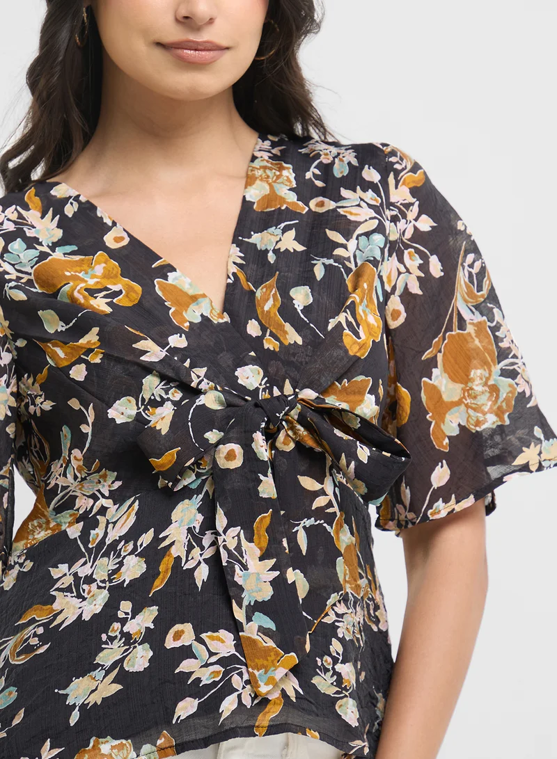 DEBENHAMS Floral Printed Tie Front Blouse