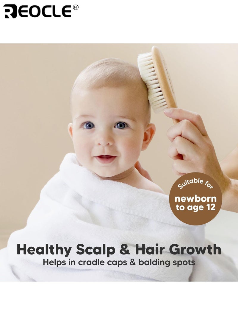 ريوكل مجموعة العناية بشعر الطفل المكونة من 3 قطع مع فرشاة ناعمة من شعيرات الماعز ومجموعة مشط خشبي ومجموعة العناية بالطفل حديث الولادة مع غطاء المهد للعناية بالطفل الصغير - Image 2