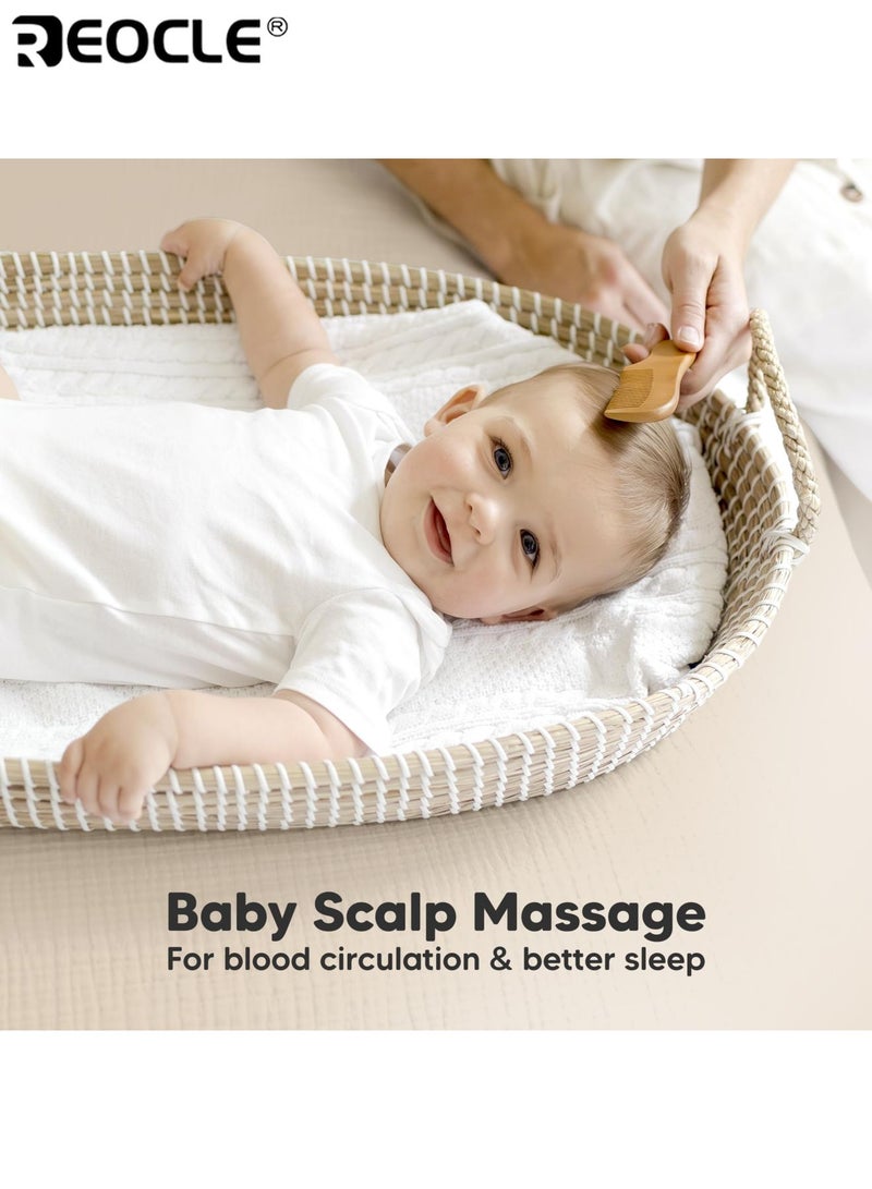 ريوكل مجموعة العناية بشعر الطفل المكونة من 3 قطع مع فرشاة ناعمة من شعيرات الماعز ومجموعة مشط خشبي ومجموعة العناية بالطفل حديث الولادة مع غطاء المهد للعناية بالطفل الصغير - Image 3