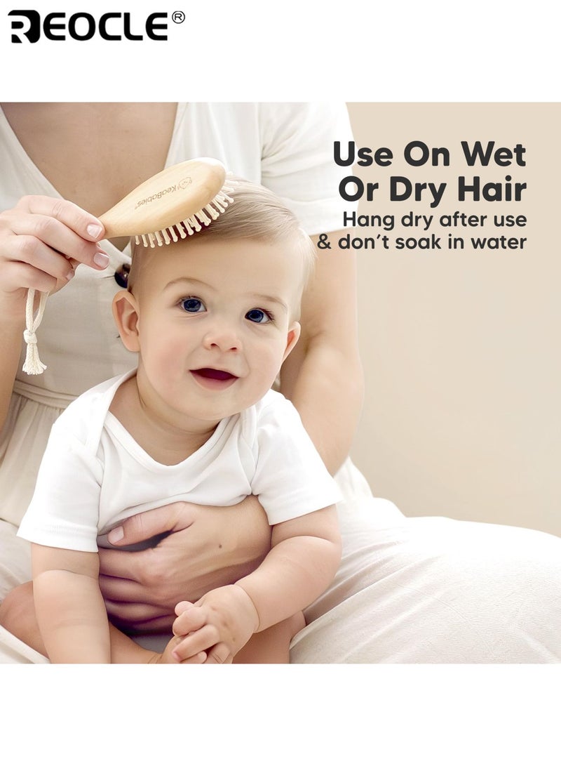 ريوكل مجموعة العناية بشعر الطفل المكونة من 3 قطع مع فرشاة ناعمة من شعيرات الماعز ومجموعة مشط خشبي ومجموعة العناية بالطفل حديث الولادة مع غطاء المهد للعناية بالطفل الصغير - Image 4