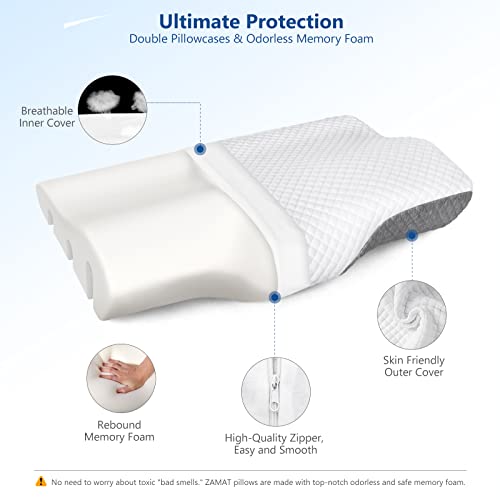 ZAMAT Memory Foam Pillow for Neck Pain Relief, Adjustable Ergonomic Cervical Sleeping, Orthopedic with Washable Cover, Bed Pillows Side, Back, Stomach Sleepers - Image 5
