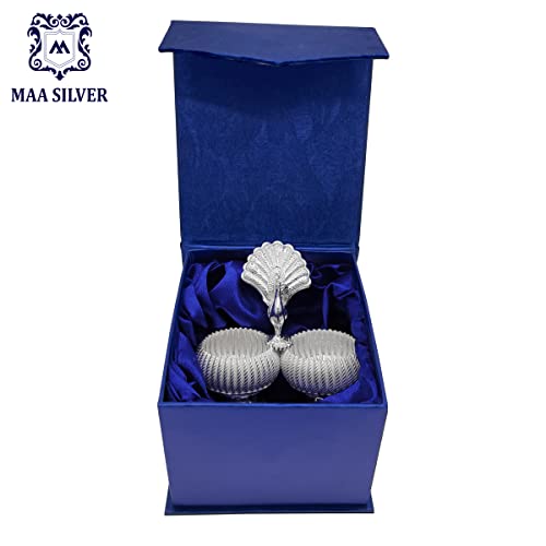 MAA SILVER Pure Silver Haldi Kumkum Holder Dabbi BIS Hallmarked with Peacock & Round Lines Design Perfect for Gifting Home Office Puja Use (925 Purity)(55 Grams Silver) - Image 5