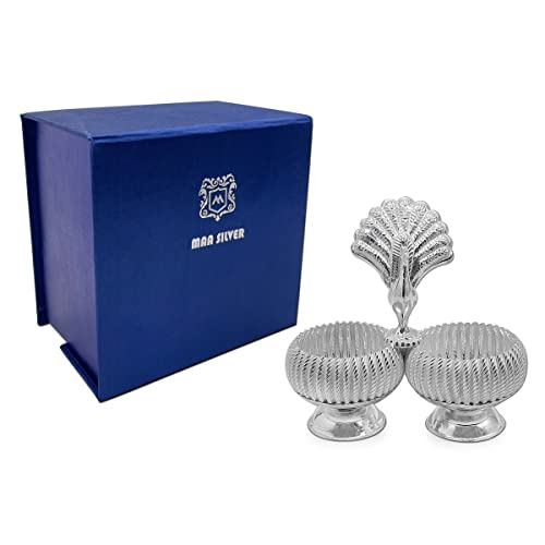 MAA SILVER Pure Silver Haldi Kumkum Holder Dabbi BIS Hallmarked with Peacock & Round Lines Design Perfect for Gifting Home Office Puja Use (925 Purity)(55 Grams Silver) - Image 4
