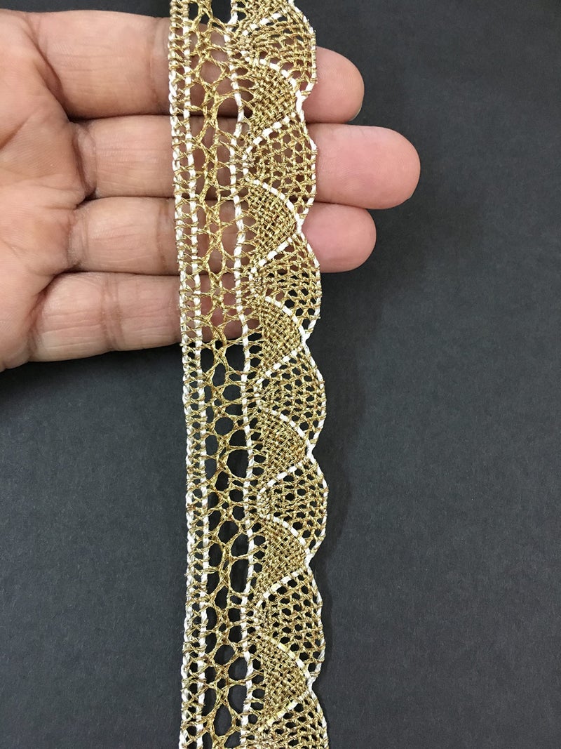 DaSync Golden Crochet Lace And Border Material For Trims Flower Latkan Hanging Jhallar Tassel Embroidered Laces Applique Fabric Lace Sewing Supplies Cotton Work Lace 9 Meters - Image 2