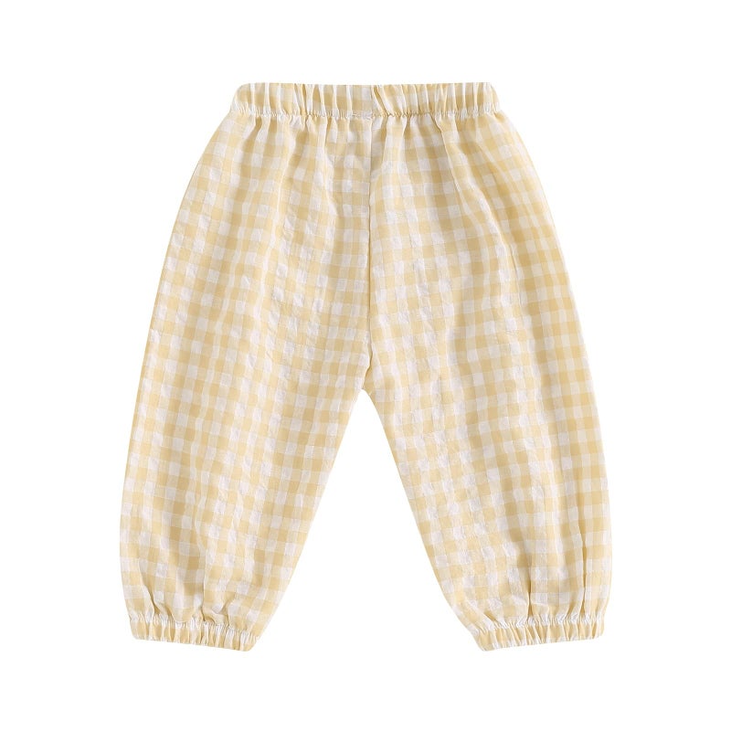 Arvbitana Toddler Checkered Pants Baby Girl Boy Elastic Waist Jogger Pants Kids Casual Plaid Trousers Infant Long Sweatpants (A-Khaki, 18-24 Months) - Image 1