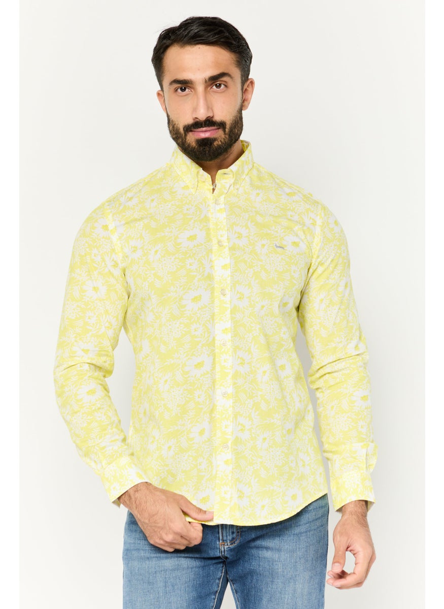 Harmont & Blaine Men Narrow Fit Allover Printed Long Sleeves Casual Shirt, Yellow Combo  - Image 1