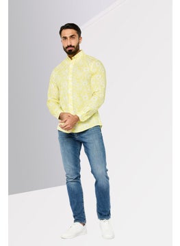 Harmont & Blaine Men Narrow Fit Allover Printed Long Sleeves Casual Shirt, Yellow Combo  - Image 2