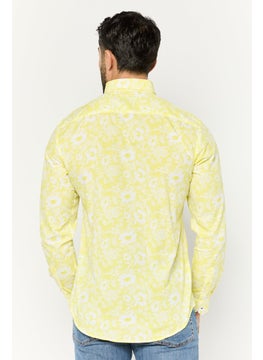 Harmont & Blaine Men Narrow Fit Allover Printed Long Sleeves Casual Shirt, Yellow Combo  - Image 4