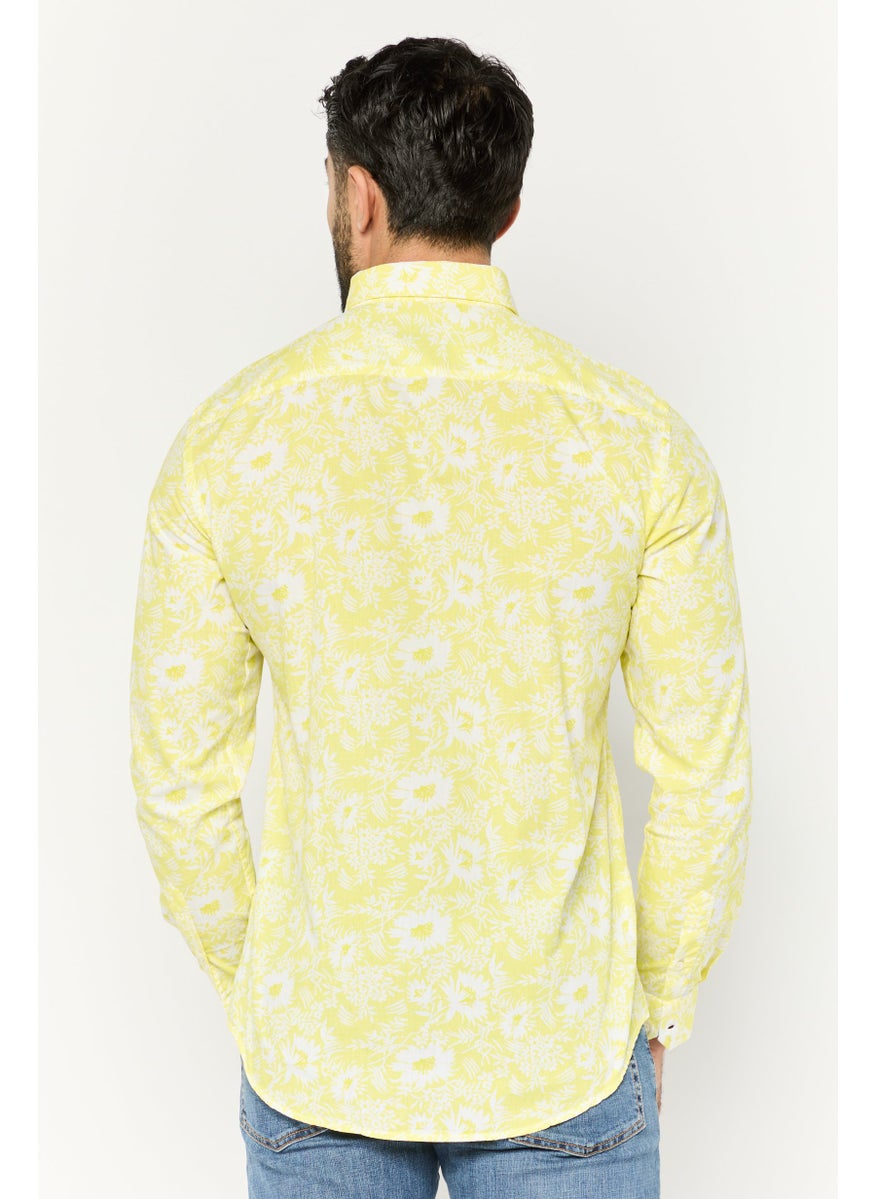 Harmont & Blaine Men Narrow Fit Allover Printed Long Sleeves Casual Shirt, Yellow Combo  - Image 4