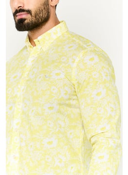 Harmont & Blaine Men Narrow Fit Allover Printed Long Sleeves Casual Shirt, Yellow Combo  - Image 3