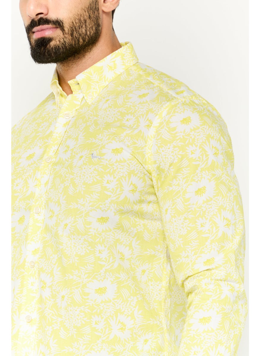 Harmont & Blaine Men Narrow Fit Allover Printed Long Sleeves Casual Shirt, Yellow Combo  - Image 3
