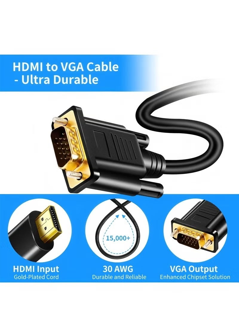 HDMI to VGA Adapter Cable1.8m, Gold Plated 1080P Active HDMI Digital to VGA Analog Video Adapter Converter Cable for Desktop, Projector, HDTV, Raspberry Pi, Roku, Xbox - Image 5