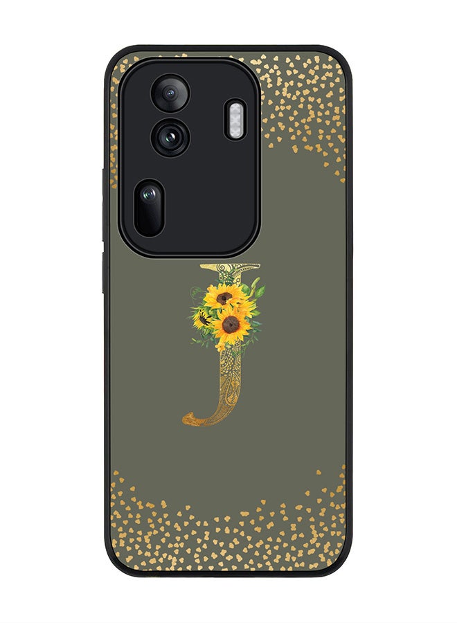 Rugged Black Edge Case for Oppo Reno11 Pro Case Cover- Custom Monogram Initial Letter Mandala Floral Pattern Alphabet - J(Olive Green)