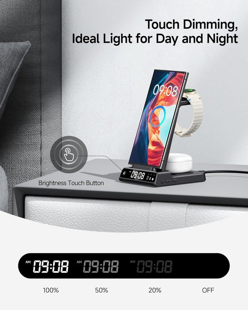 فيلينتا شاحن لاسلكي لسامسونج، محطة شحن لاسلكية 3 في 1 لـ Samsung Galaxy S22/S21/S20/S10/Note 20/Z Flip 4/Z Fold 4، شاحن ساعة سامسونج لـ Galaxy Watch 5/4/3/Active 2، و Galaxy Buds 2/Pro/+ - Image 3