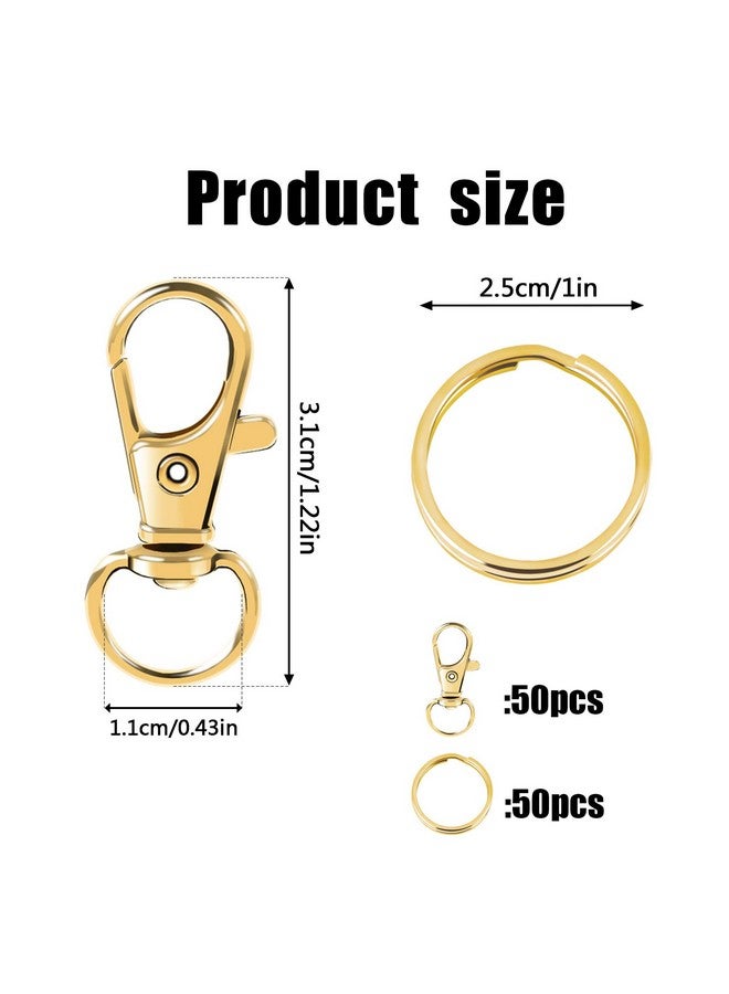 Augsun 100Pcs Gold Swivel Clasps Lanyard Snap Hooks With Key Rings Key Chain Clip Hooks Lobster Claw Clasps For Keychains Jewelry Diy Crafts - Image 2