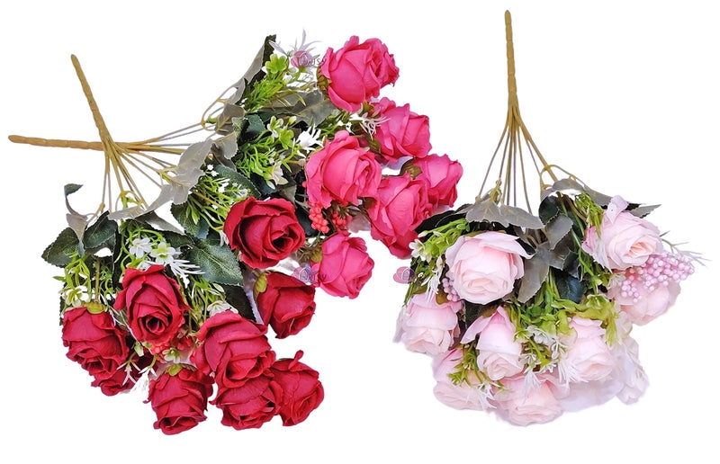 ARTSY® Artificial Flower for Vase Home Decoration, Assorted Rose Bunch, Without Vase, Combo, Pack of 3, Orange, Blue, Pink - Image 4