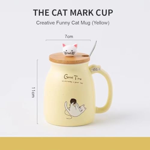 Spooky Creative Starry Sky Ceramic Mug – Cute 3D Cat Design with Lid & Spoon, Perfect for Office, Breakfast, & Gifts – Available in Yellow – 420ml - Image 4