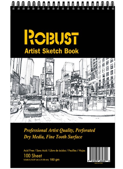Robust 400 Series(5.5"x8.5") SketchBook, 100 Sheets Sketch Pad, 180gsm Drawing Notebook, Art Paper For Dry and Wet Media, Drawing Book For Kids, Spiral Bound Artist Sketch Paper, Acid-Free Art Book