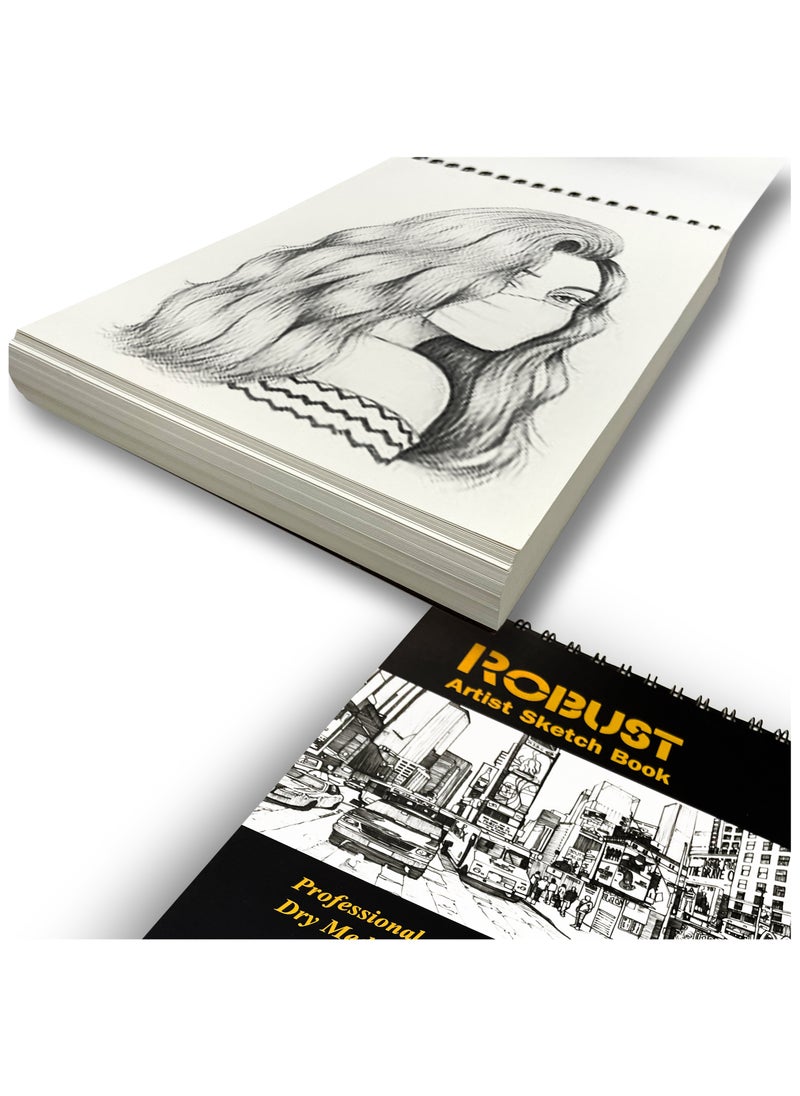 روبوست - دفتر رسم سلسلة روبوست 400 (5.5 × 8.5 إنش)، 100 ورقة دفتر رسم، دفتر رسم بورق 180 جم/م²، ورق فني للوسائط الجافة والرطبة، كتاب رسم للأطفال، دفتر رسم فنان بطيء الانسكاب، دفتر فني خالي من الحمض - Image 1