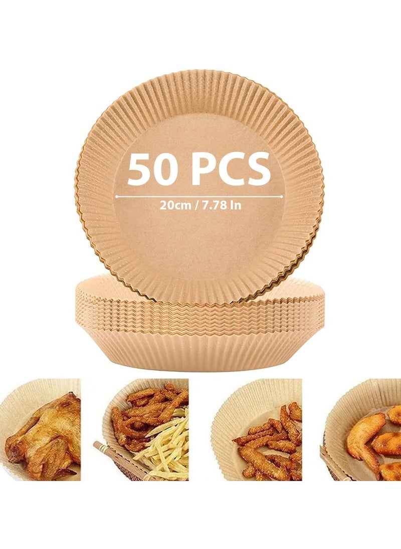 VIO 50 Pack Non Stick Disposable Parchment Paper Round Liners for Air Fryer Microwave Oven 20cm Eco Friendly Heat Resistant Easy to Use Keeps Food Fresh and Air Fryer Clean  - Image 1