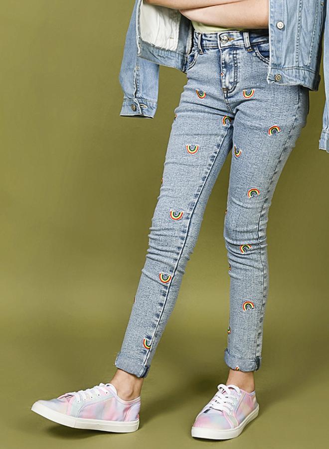 LILPICKS Denim Wash Rainbow Designed Skinny Jeans  - Image 3