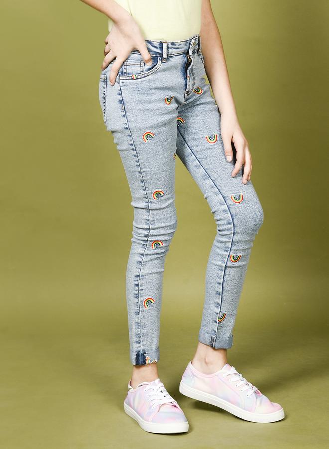 LILPICKS Denim Wash Rainbow Designed Skinny Jeans  - Image 2