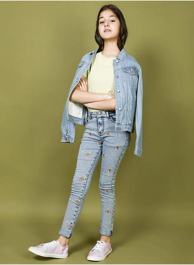 ليلك Denim Wash Rainbow Designed Skinny Jeans