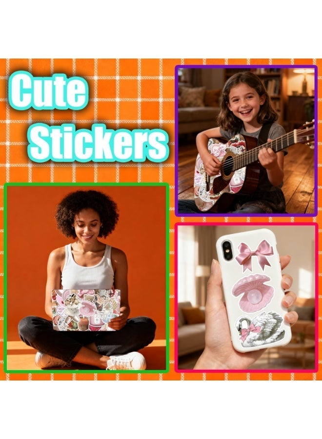 RADIANCES 60Pcs Coquette Stickers Cute Vinyl Laptop Stickers, Waterproof Aesthetic Stickers, Pink Sticker Pack for Girls Water Bottles Laptop Computer Phone Guitar (60 Coquette Stickers) - Image 2