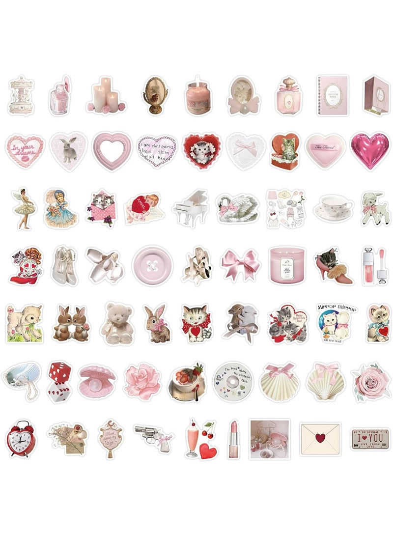 RADIANCES 60Pcs Coquette Stickers Cute Vinyl Laptop Stickers, Waterproof Aesthetic Stickers, Pink Sticker Pack for Girls Water Bottles Laptop Computer Phone Guitar (60 Coquette Stickers) - Image 3