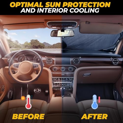 Autovir Car Windshield Sun Shade 280T Reflective Front Window Sun Blocker Heat Shield Automotive Sun Protection Privacy Curtains Foldable with Storage Bag Car Accessories Fits Coupe Hatchback - Image 3