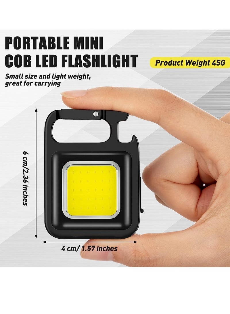 6 Pack COB Small Flashlights Bright Rechargeable Keychain Mini Flashlight 500 Lumens Pocket Flashlight with Folding Bracket Bottle Opener and Magnet Base 4 Light Modes Magnetic Work Light for Walking - Image 4