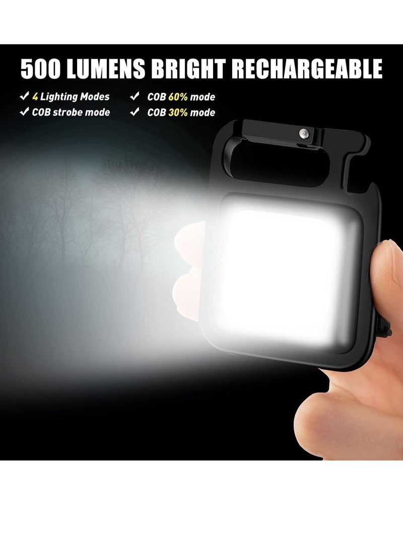 6 Pack COB Small Flashlights Bright Rechargeable Keychain Mini Flashlight 500 Lumens Pocket Flashlight with Folding Bracket Bottle Opener and Magnet Base 4 Light Modes Magnetic Work Light for Walking - Image 3